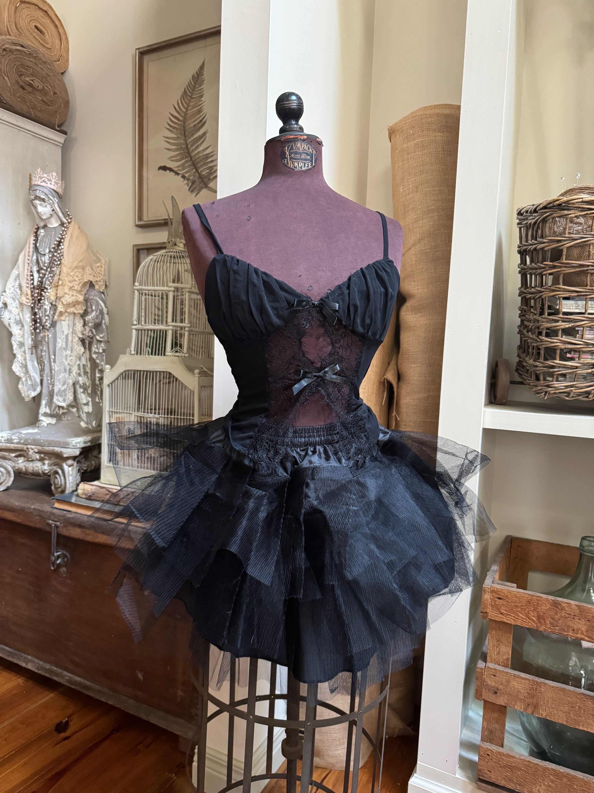 Black Mesh and Lace Top