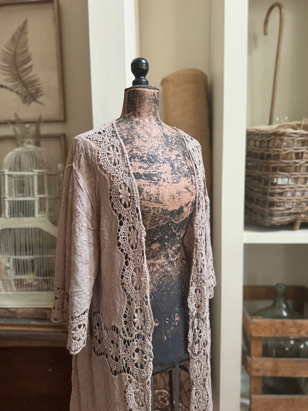 Thumbnail: Mid Length Worn Tan Crochet Cover Up