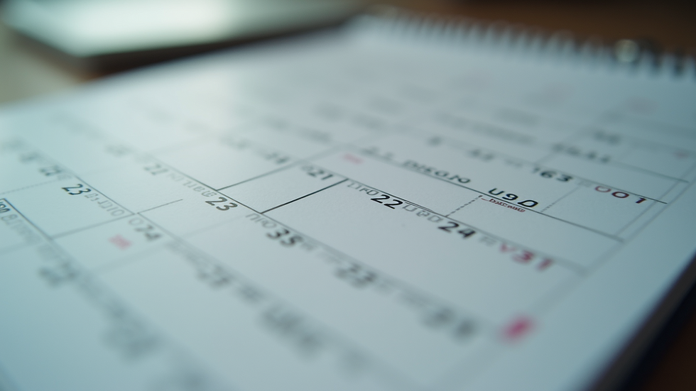 Close-up view of a calendar with marked dates