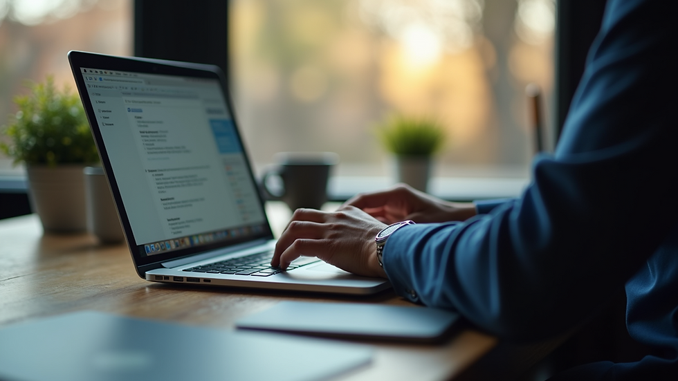 Eye-level view of a person working on a laptop