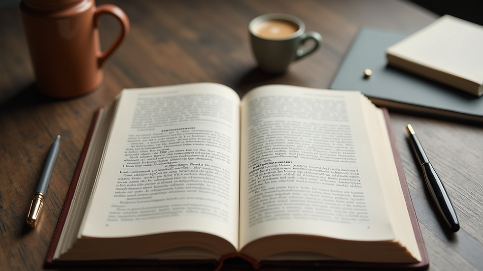 High angle view of an open book and stationery