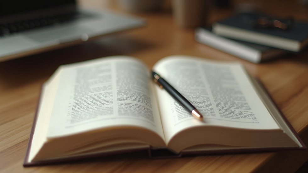 High angle view of an open book and stationery