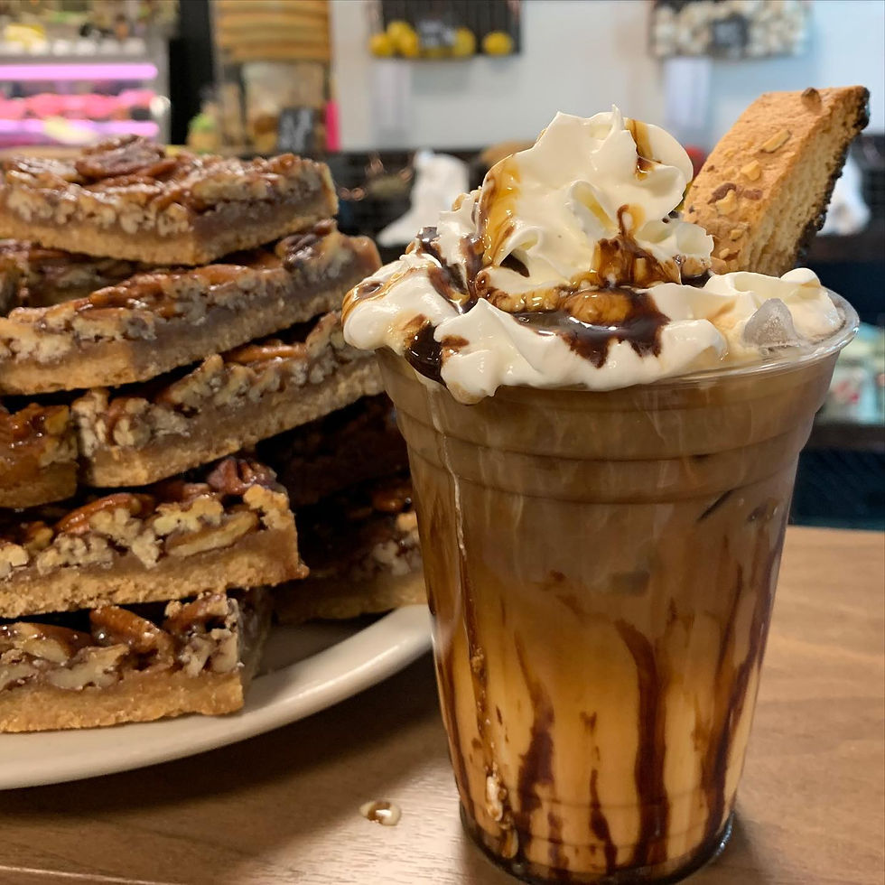 Pecan Bars and Iced Caramel Mocha Latte