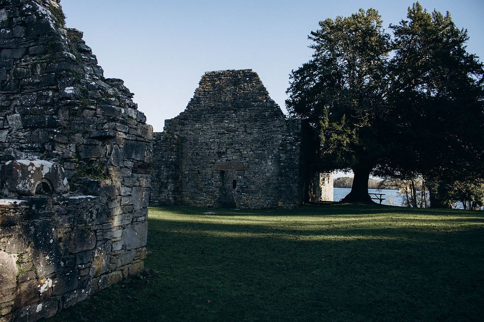 "Ruins of Innisfallen Abbey on the Irish Island in Lough Leane Lake"