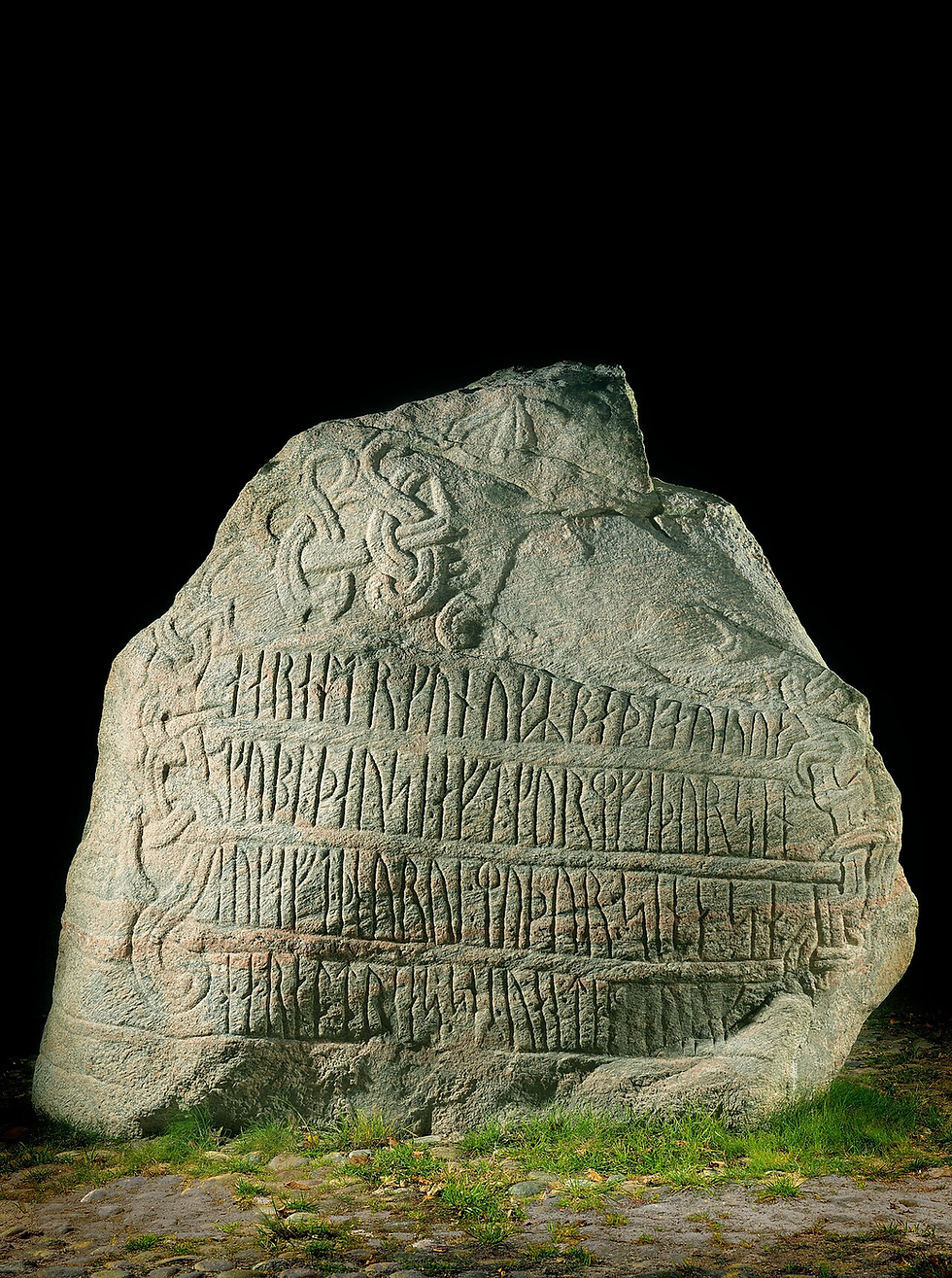 The Jelling 2 stone, commissioned by Harald Bluetooth in honour of his parents, Thyra and Gorm the Old