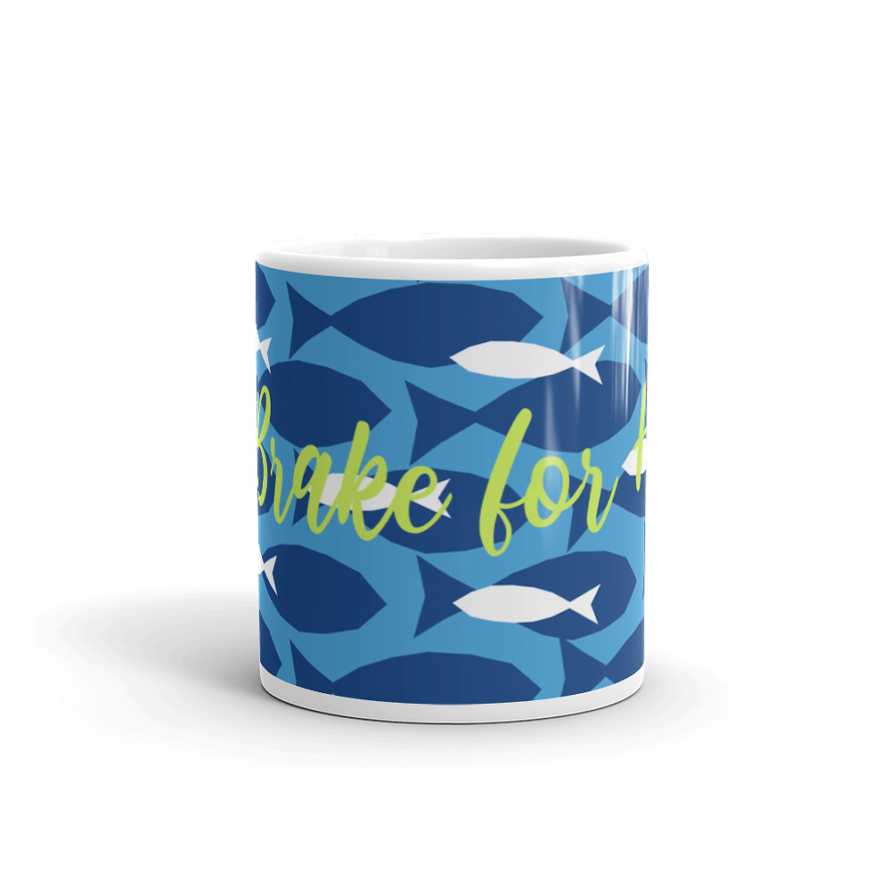 Thumbnail: Glossy Mug: "We Brake for Honu" Fish