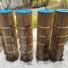 Swimming pool filter cartridges covered in pine needles