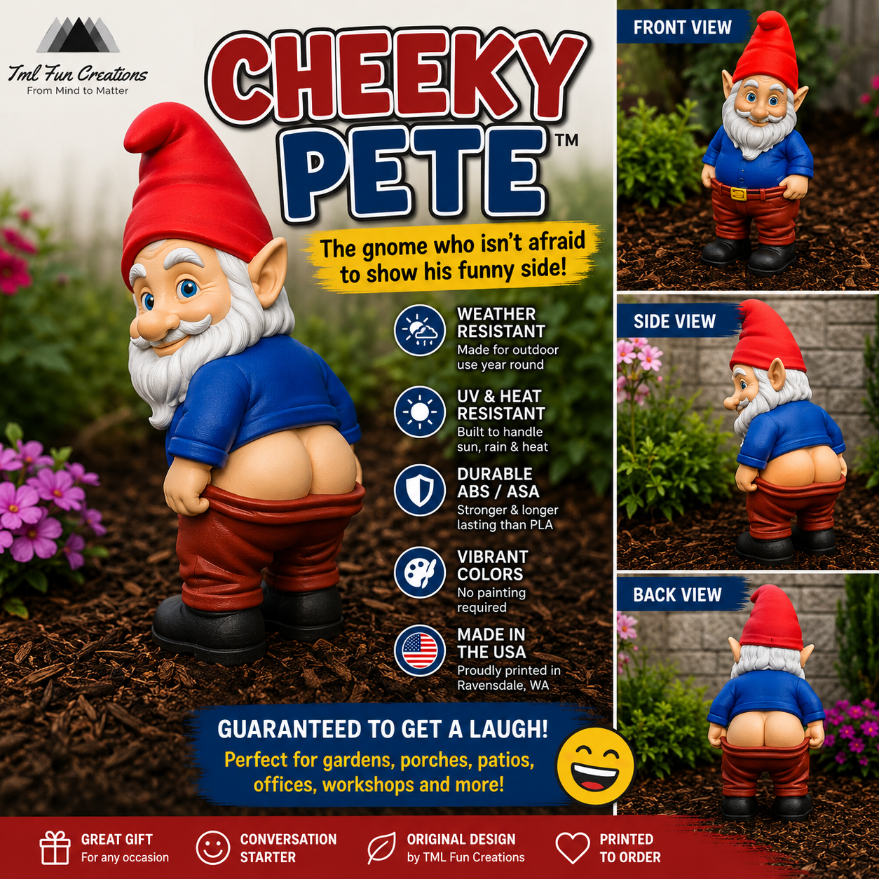 Cheeky Pete Mooning Garden Gnome – Funny Outdoor Garden Statue