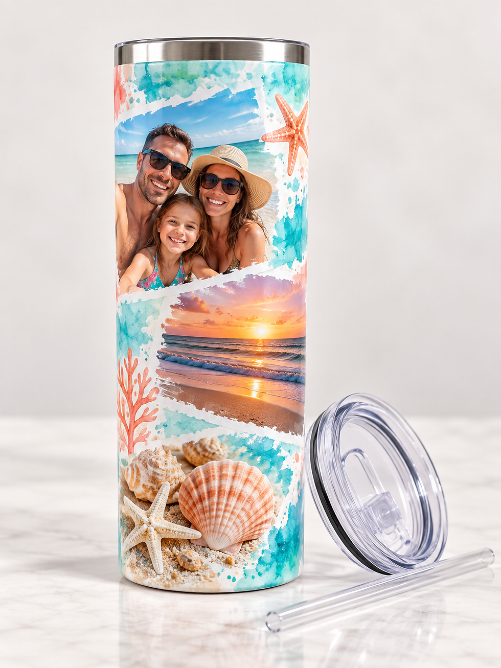 Custom family beach vacation photo tumbler