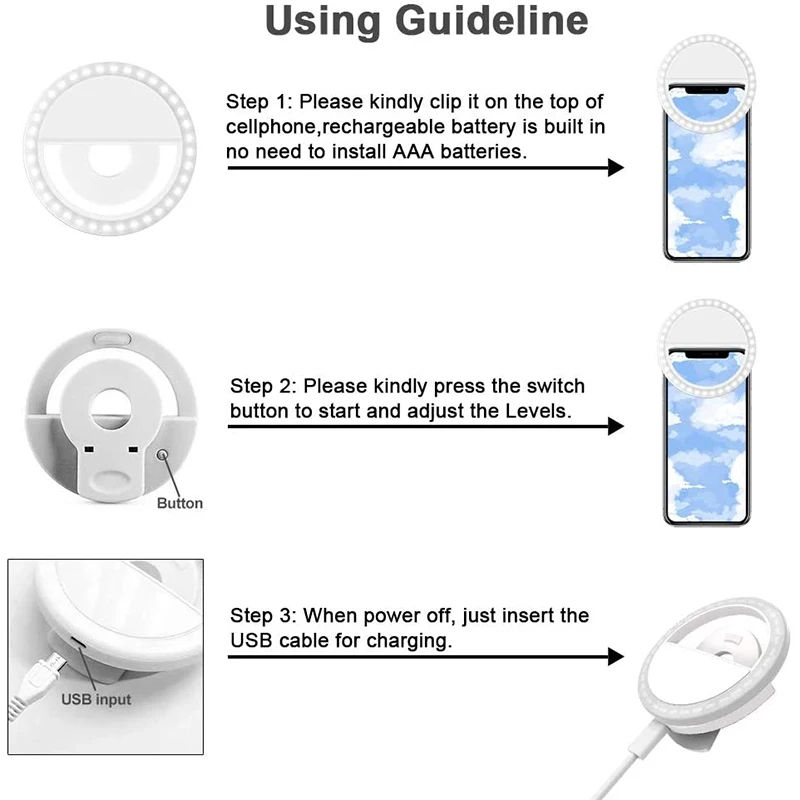 Thumbnail: LED Light Ring USB Charge Led Selfie Ring Light Compatible with iPhone Samsung X