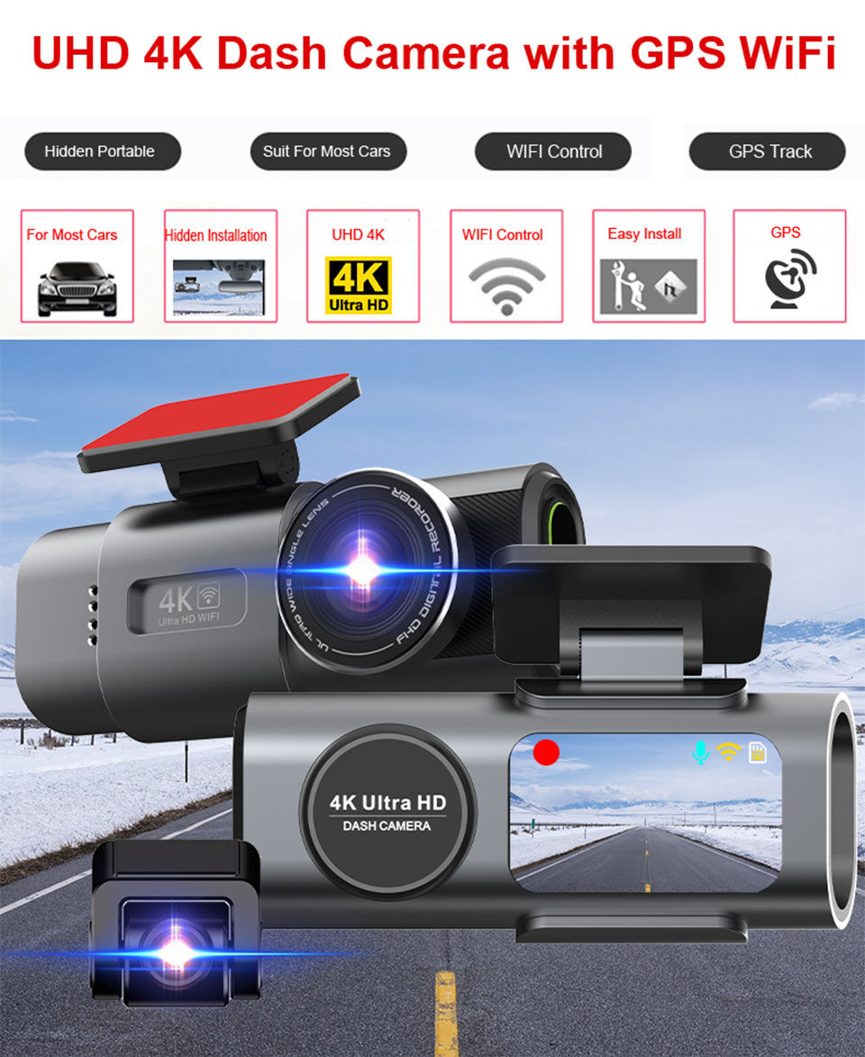 Thumbnail: Dash Cam 4K UHD Recording Car Camera DVR Night Vision Video Recorder Built-In Wi