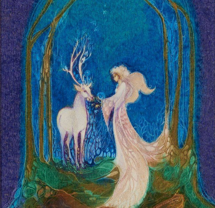 Woman with white stag. Susan Seddon Boulet