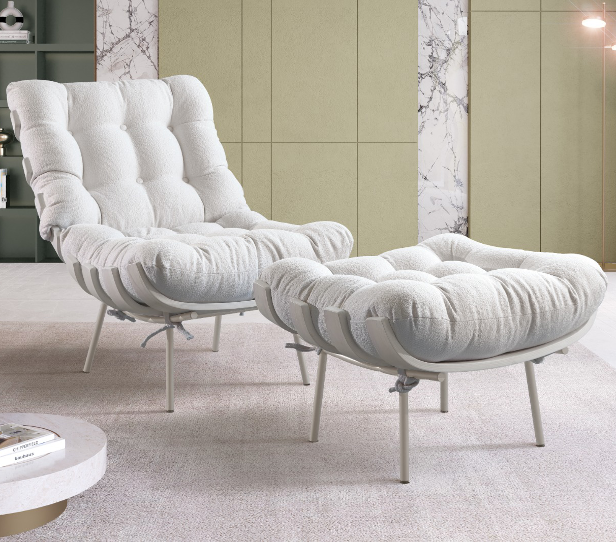 Poltrona Costela branca bouclé®