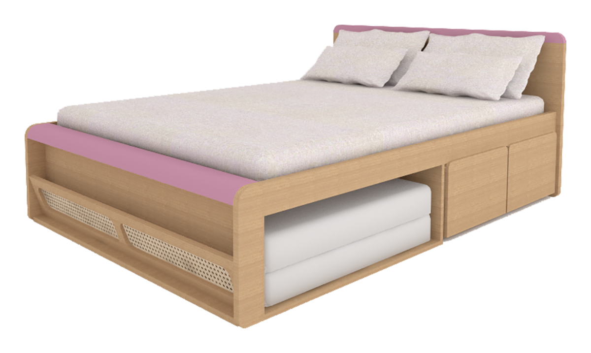 Cama casal palha livro com baús e nicho - sem grade TIT Escandinava ®