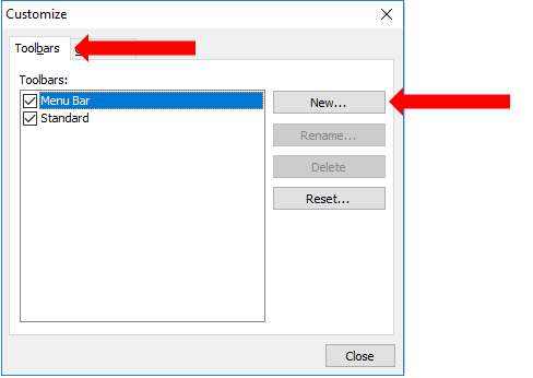 toolbars customise toolbar