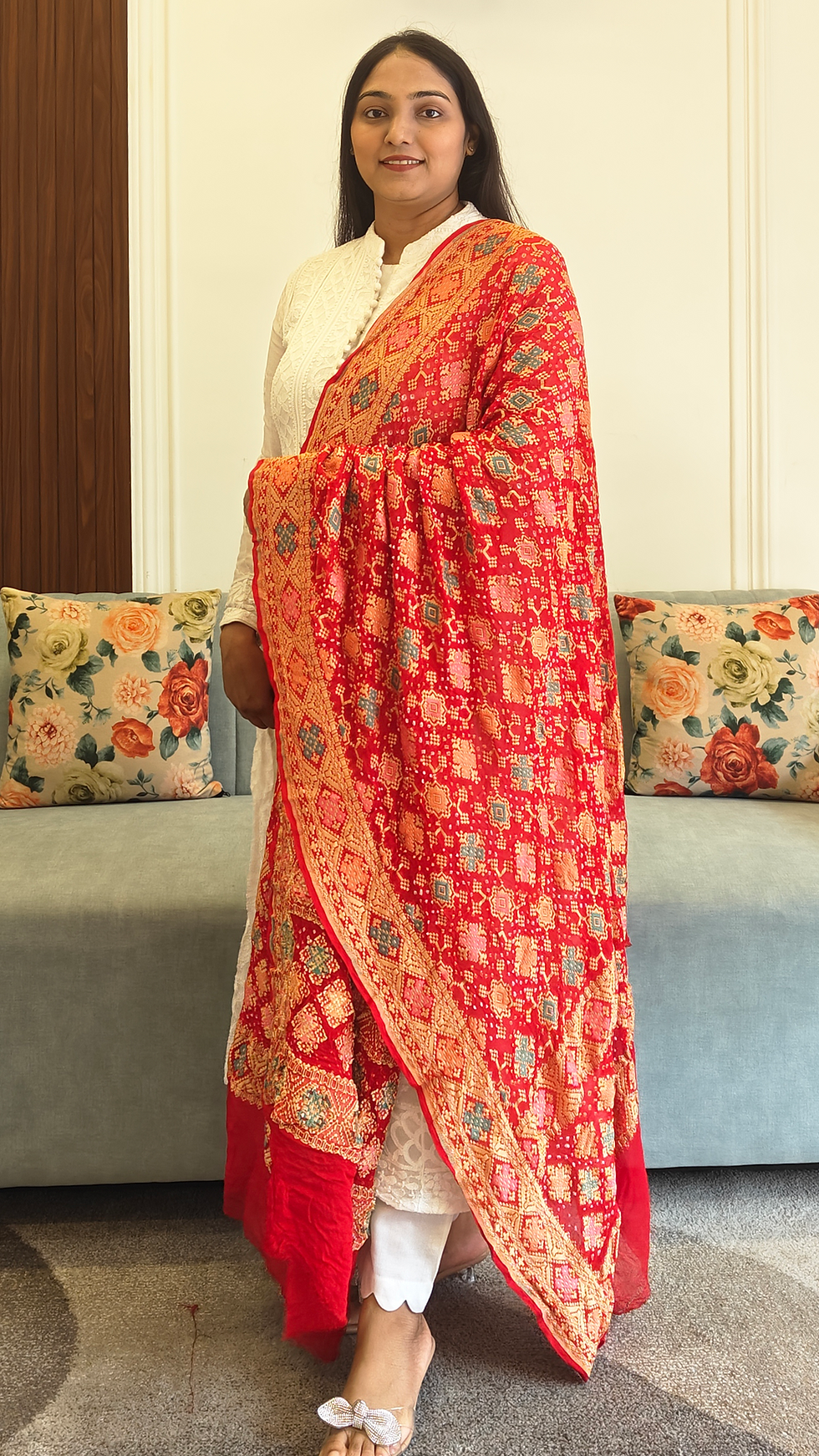 Thumbnail: Meenakari Dupatta in Bright Red