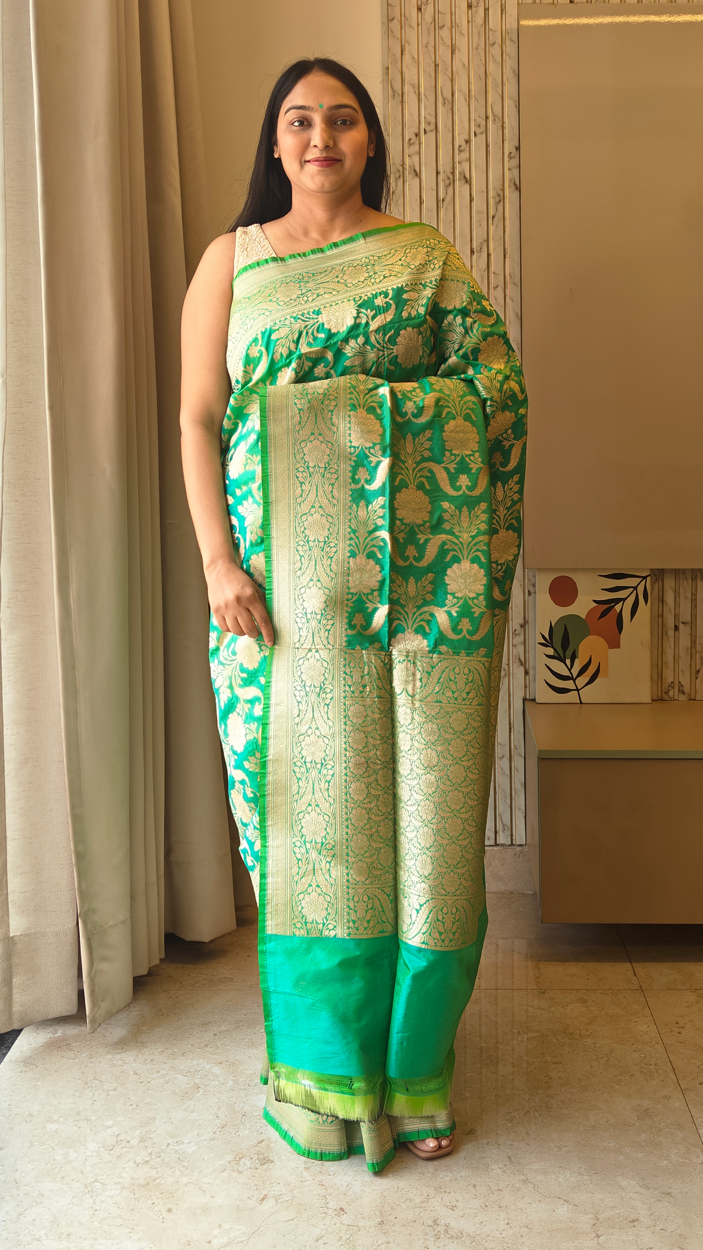 Katan Silk Saree in Turquoise Green