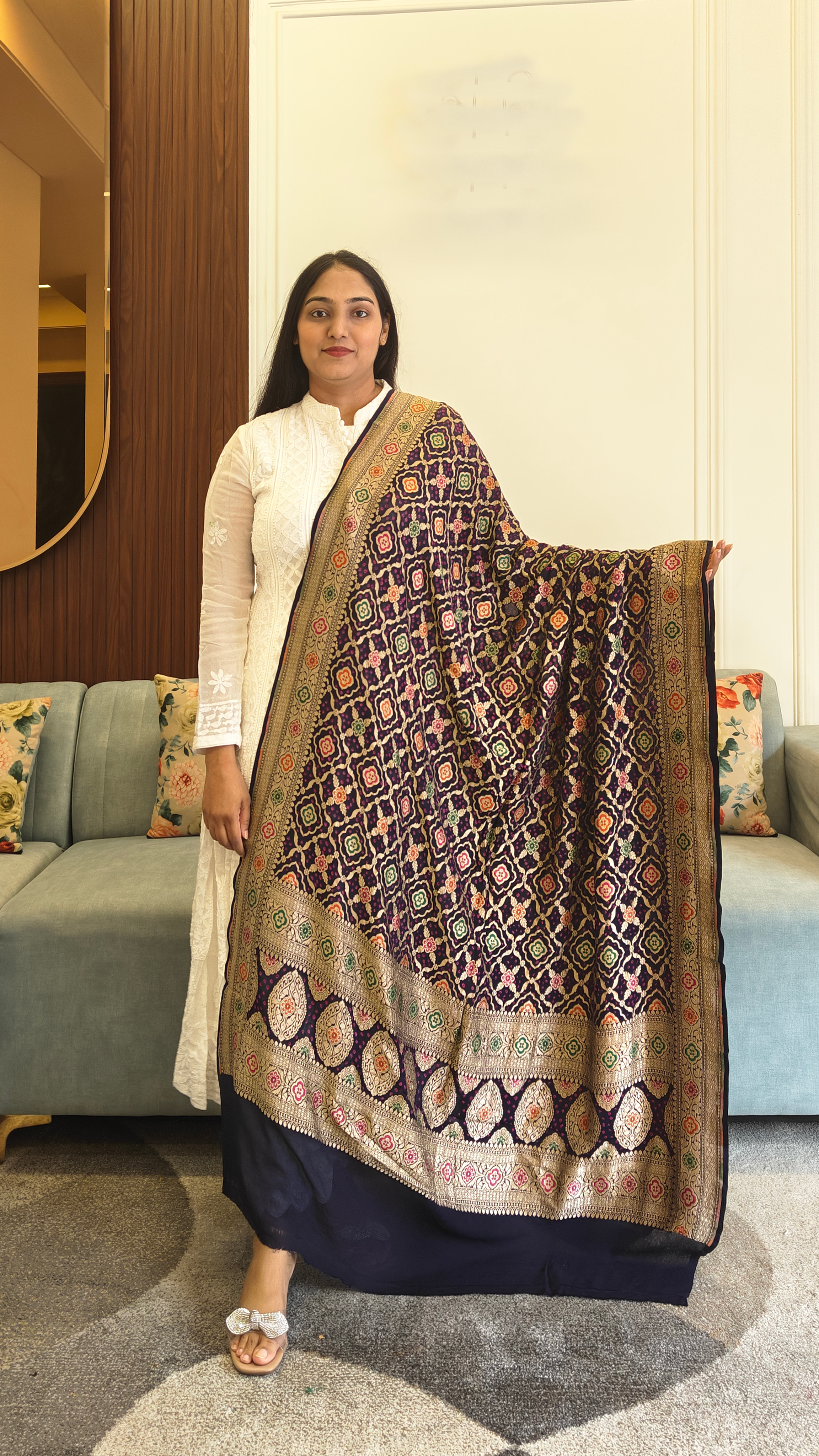 Meenakari Dupatta in Midnight Blue