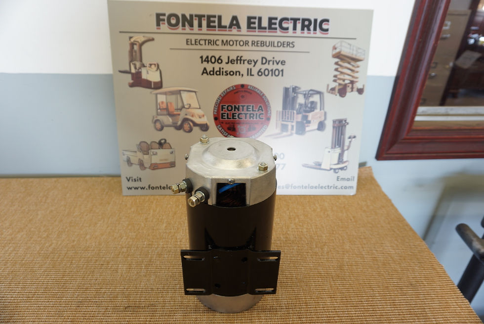 Front view of upright rebuilt Prestolite reman motor part number/sku MPT-4001.