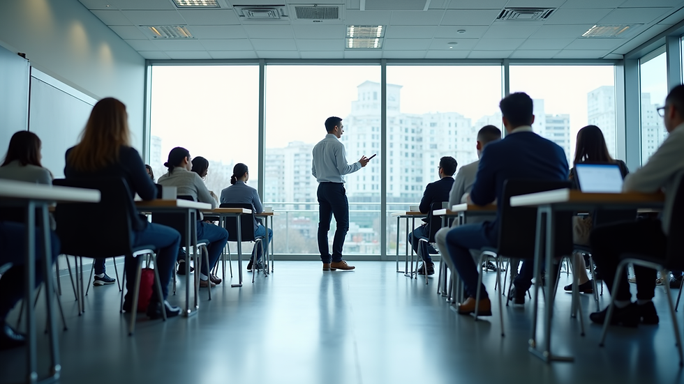 Eye-level view of a modern training facility with students engaged in learning