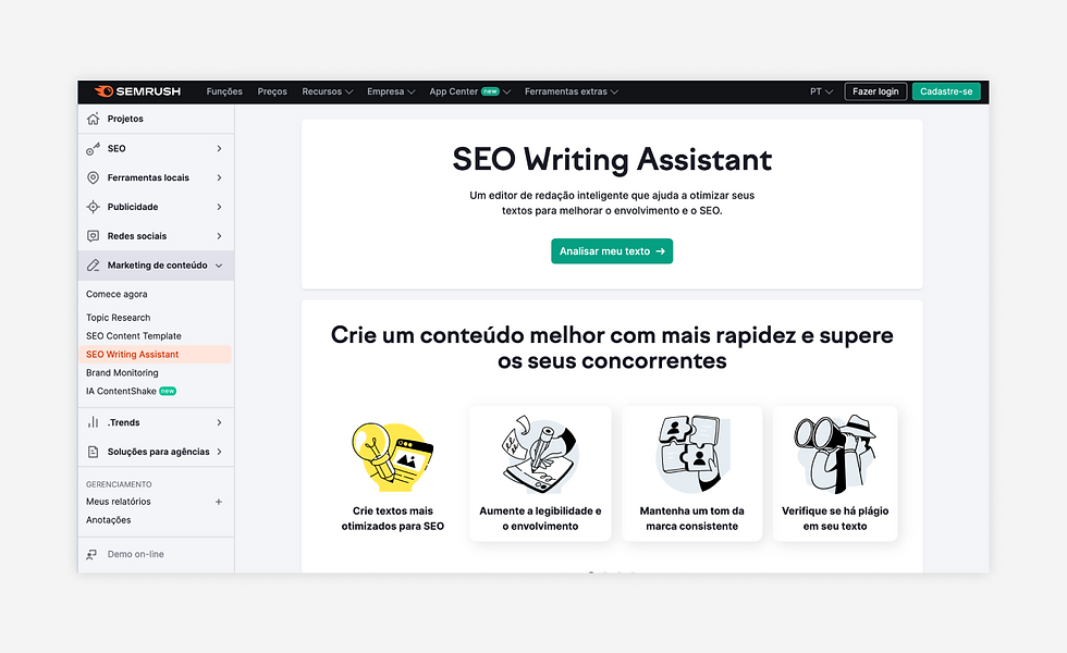 Melhores sites de inteligencia artificial para criar textos: Semrush.