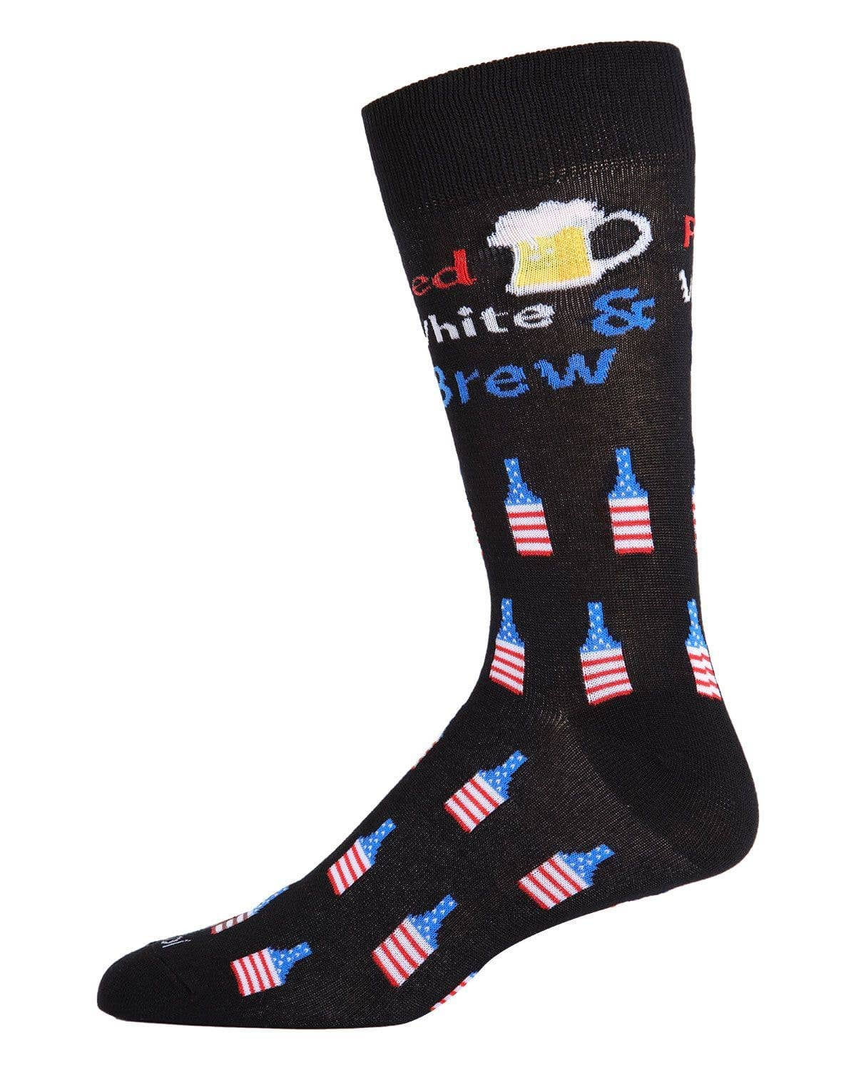 MeMoi Red White & Brew Bamboo Blend Men's Crew Socks: Black, 10 13