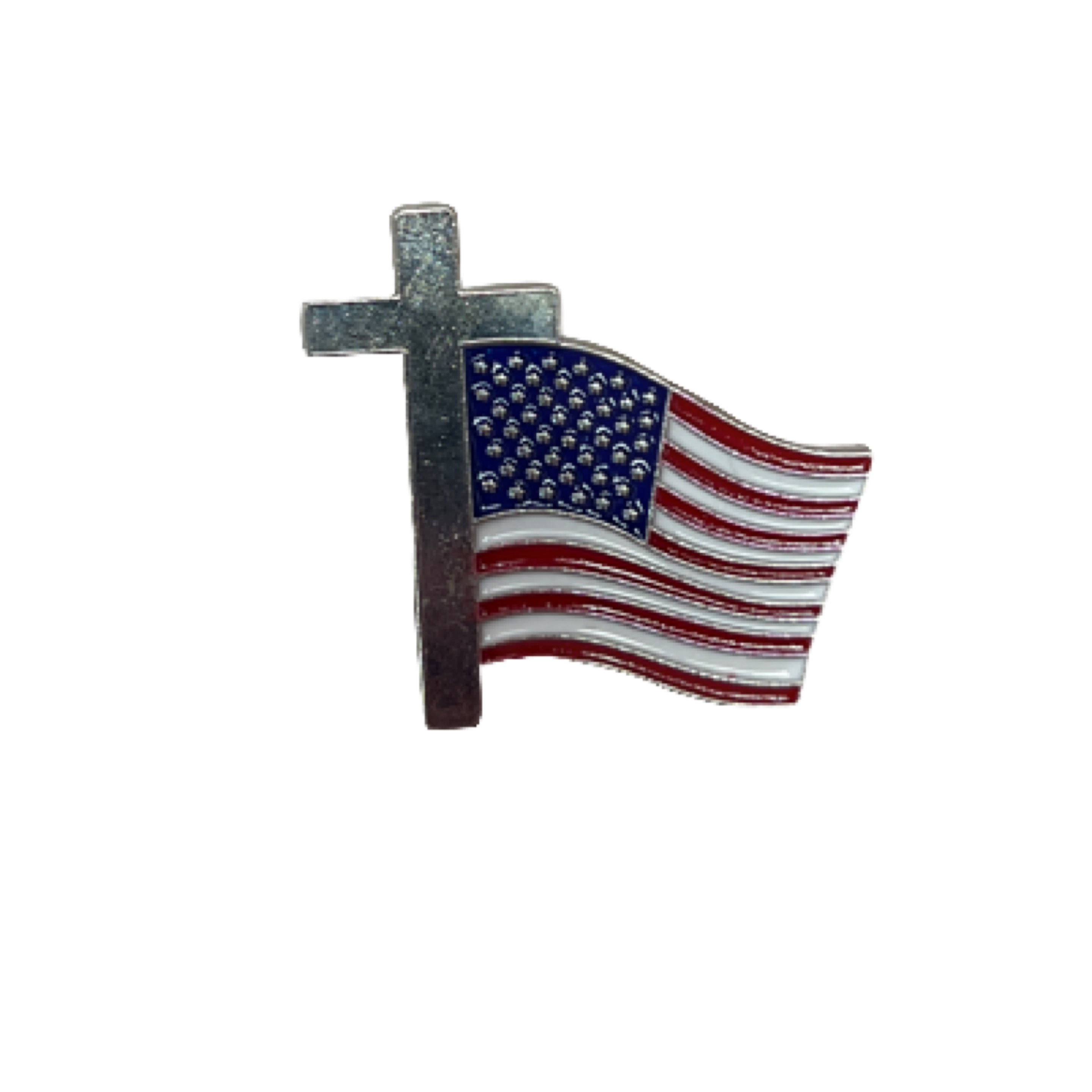 1 1/4" Cross with usa America Flag Pin