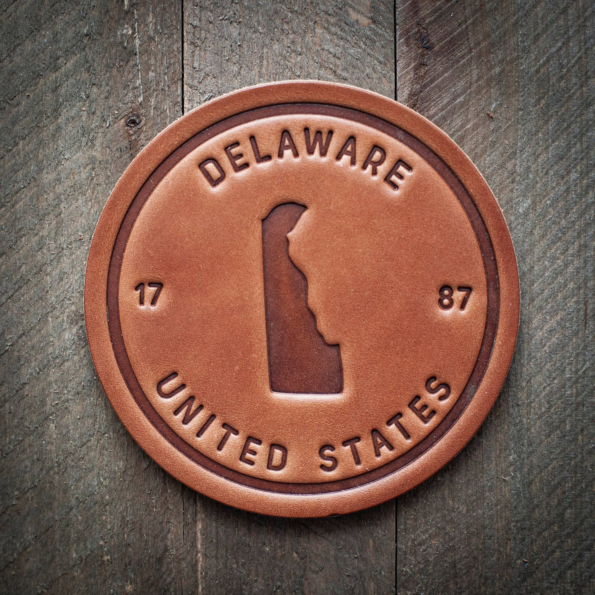 Delaware State Silhouette Leather Coaster