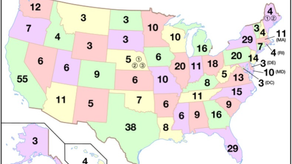 A map showing the breakdown of how the number of electoral votes per State is equal to their representation in Congress.