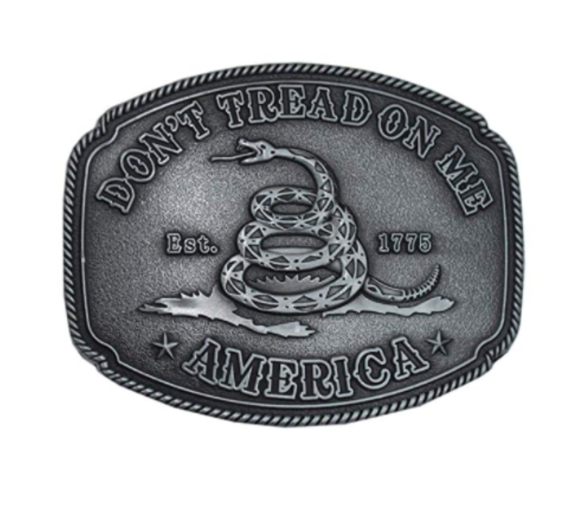 Don't Tread On Me Belt Buckle, Silver