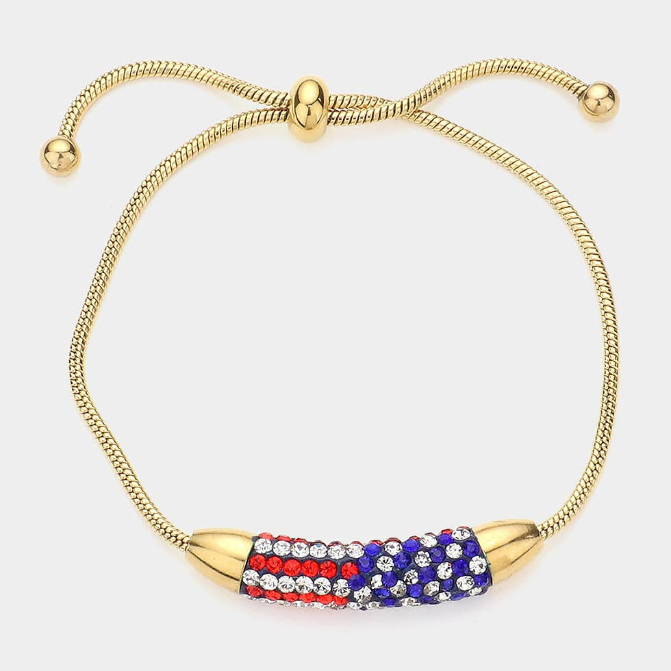 Thumbnail: USA Flag Adjustable Pull Bracelet - Silver