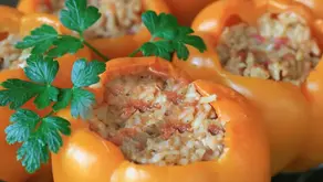 Ground Turkey Stuffed in Orange Peppers