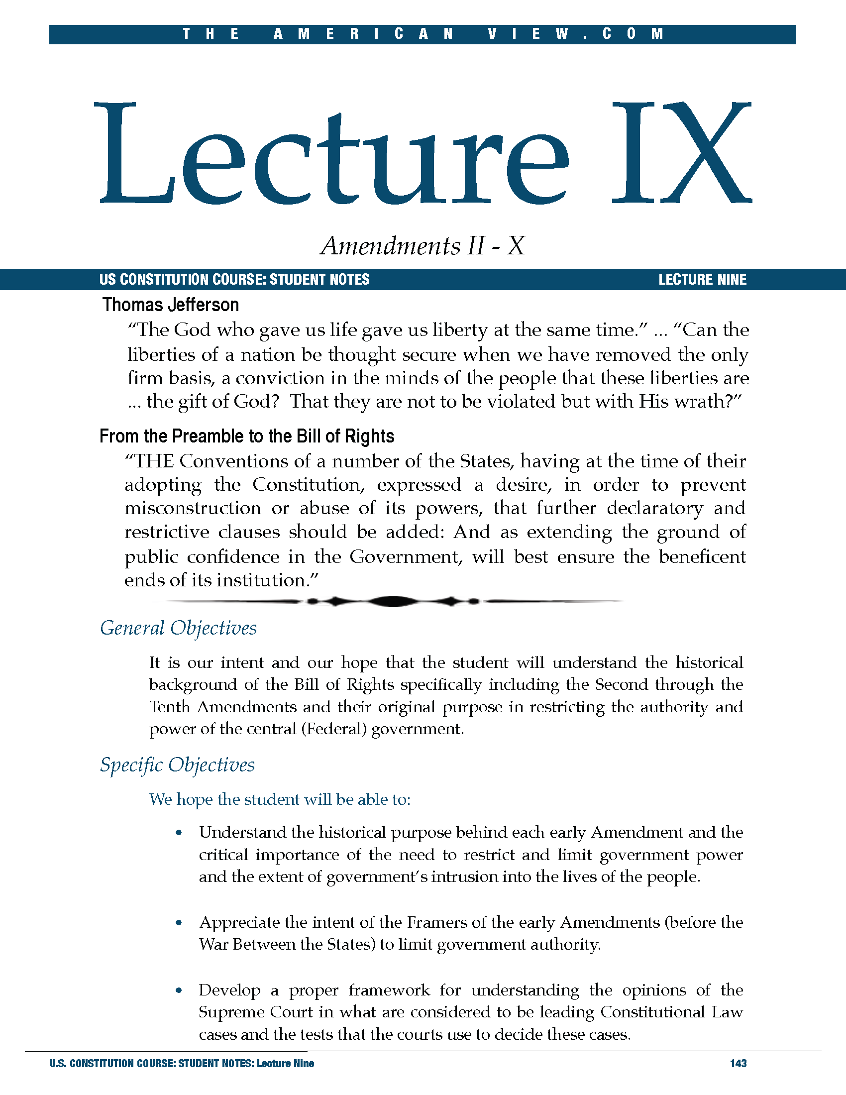 U.S. Constitution Course - Lesson #9