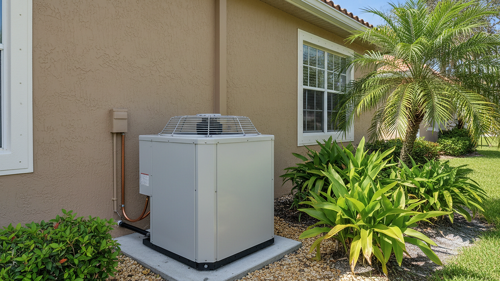Close-up view of an HVAC unit outside a residential home