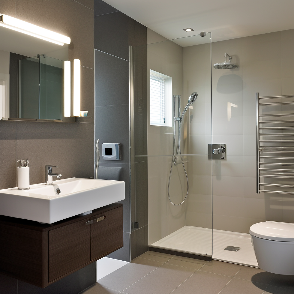 Portsmouth bathroom fitters installing a spacious walk-in shower with a bench