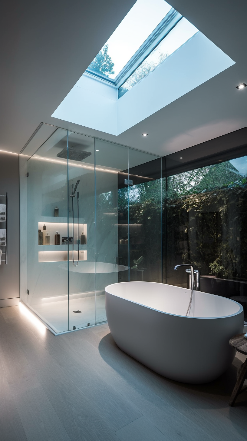 Sleek bathroom design featuring a frameless shower enclosure by Portsmouth bathroom fitters