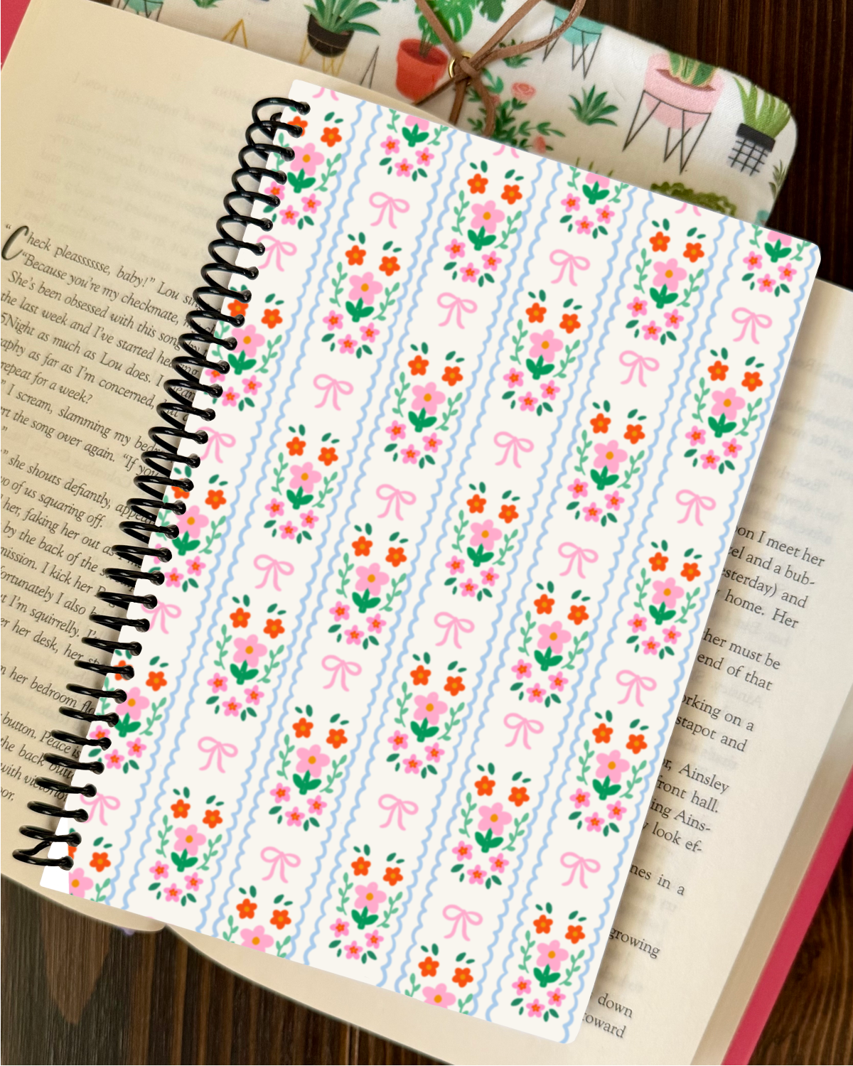 spiral notebook - cute floral stripes