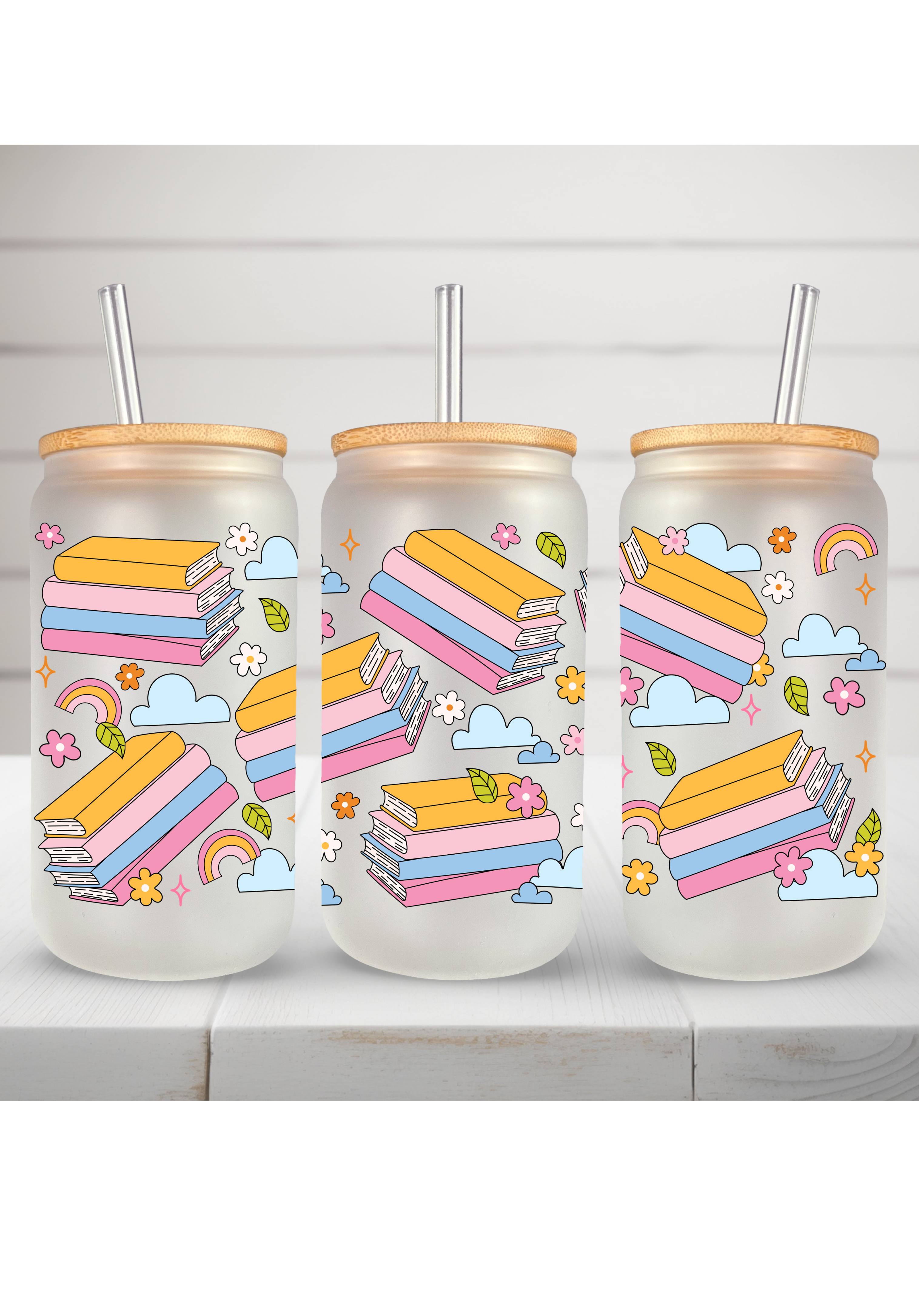 16oz frosted glass can - book stacks