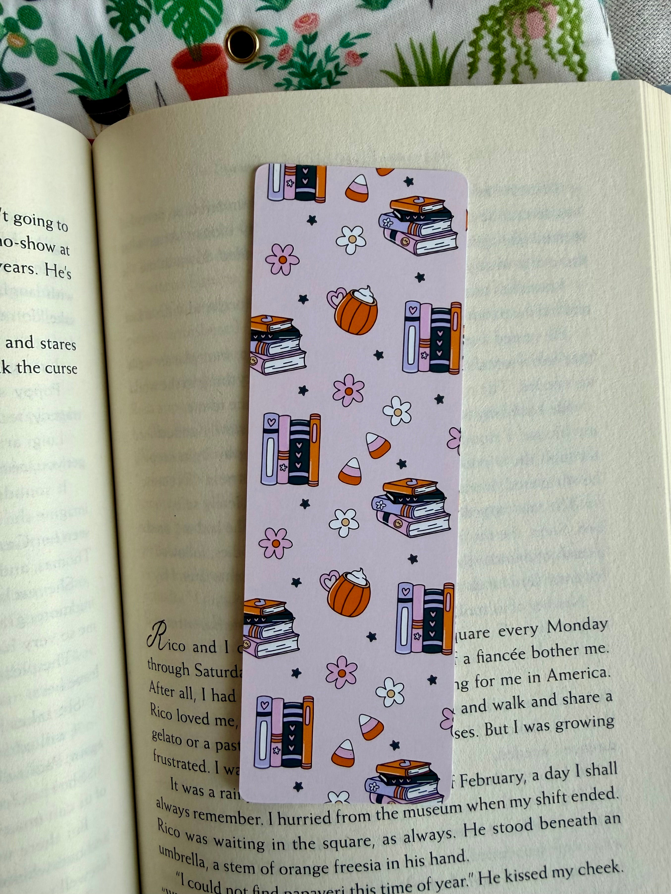 halloween book stacks bookmark