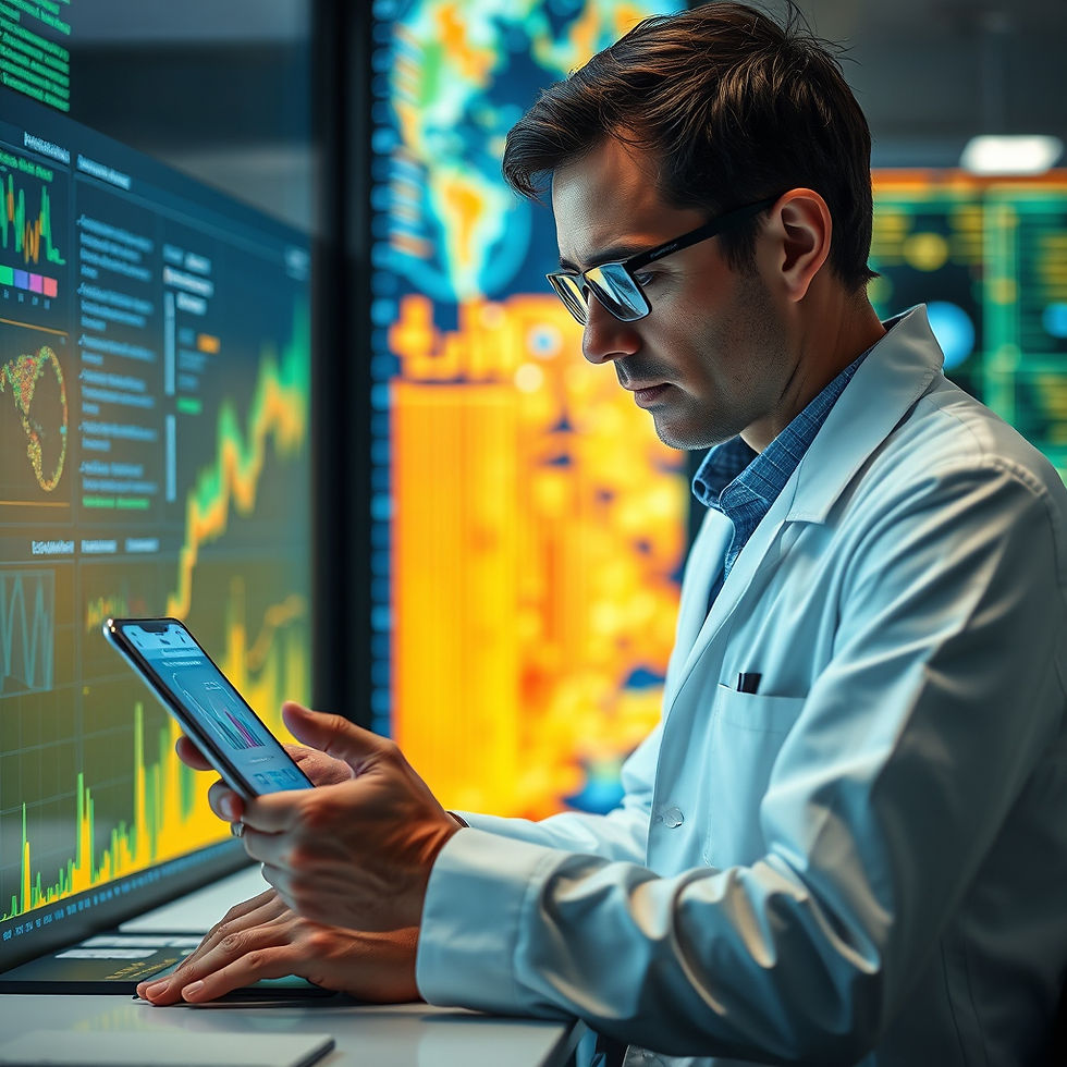 Image caption: A researcher uses AI tools to visualize complex data, enhancing clarity and insight during analysis.