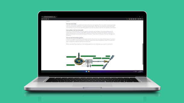Laptop screen displaying online ground school for the PPL (H) Helicopters
