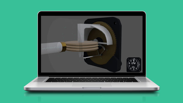 A laptop displaying the inner workings of an altimeter for student pilots.