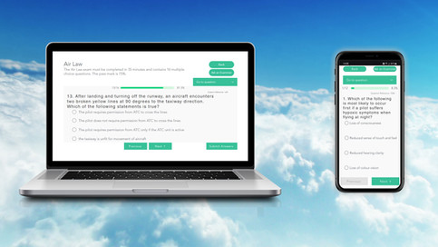 A laptop and a mobile device showing practice exams for the PPL (H) and LAPL (H).