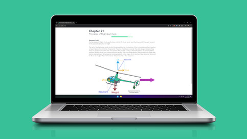 A computer showing a helicopter Principles of Flight online course.