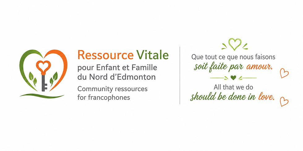 Wide landscape logo image for Ressource Vitale with bilingual French and English tagline, white background, green and orange accent colors.