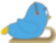 Huddled mascot penguin skiing