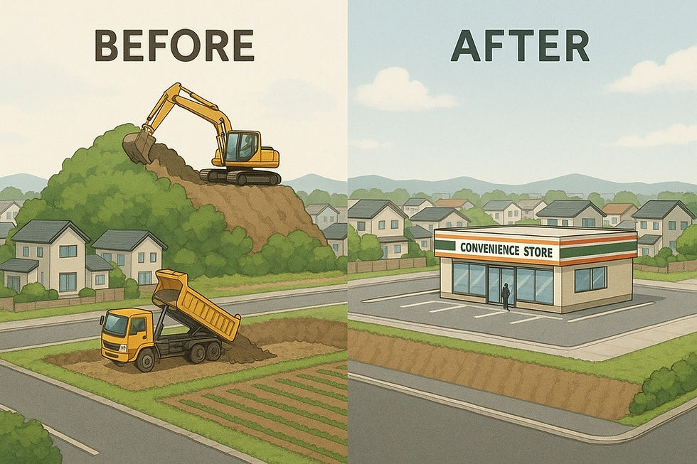 造成で搬出した土を凹んだ土地に埋めて有効活用