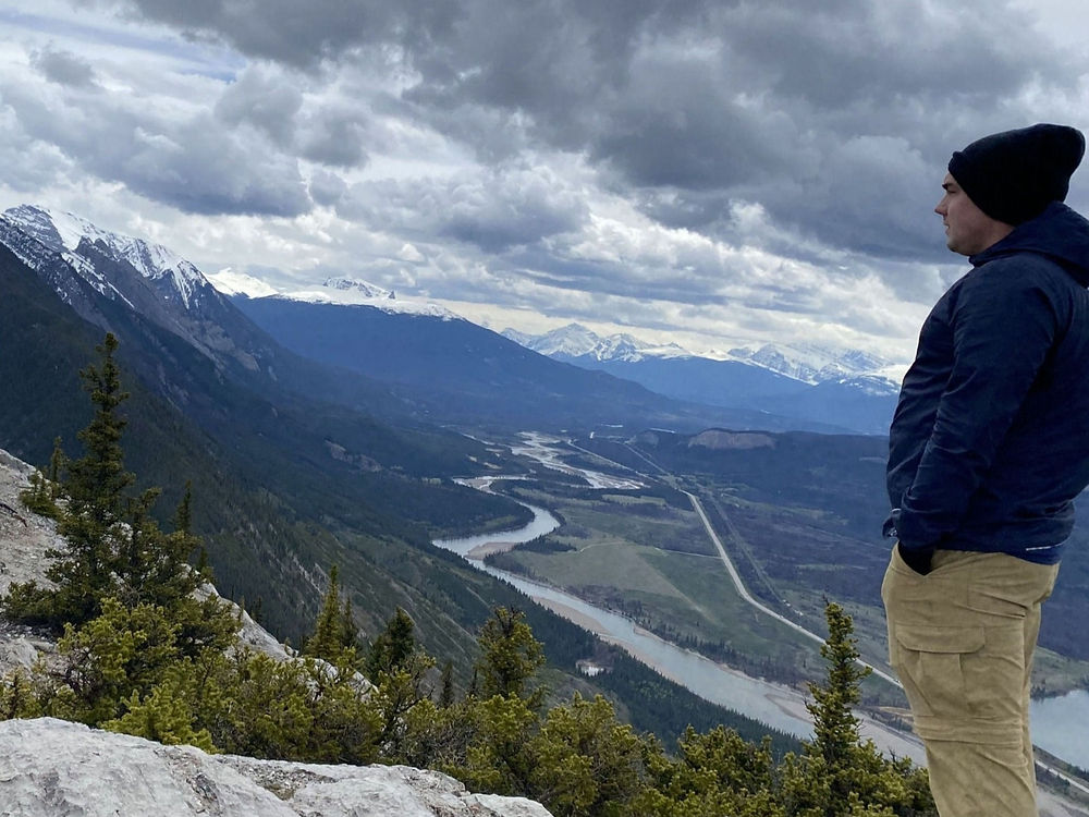 a man overlooking a view at Morro Peak, Jasper National Park