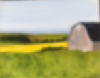 original oil painting of farm fields and a weathered barn, PEI Art by June Ellis
