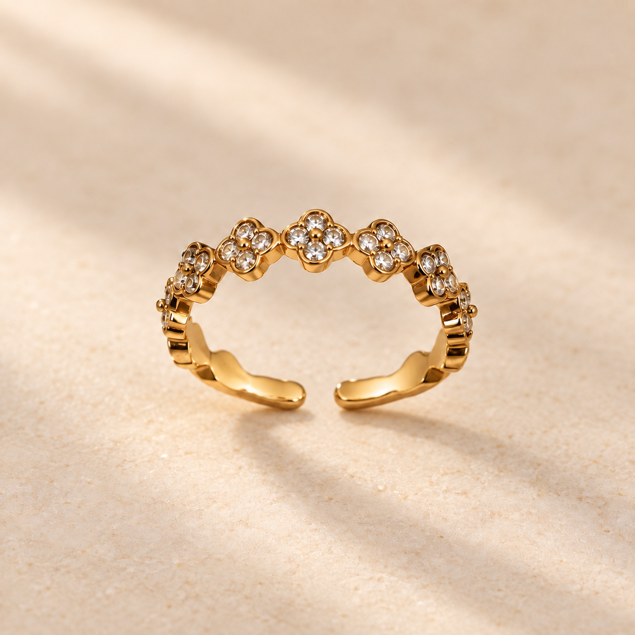 bague fleurs strass femme Alma dorée